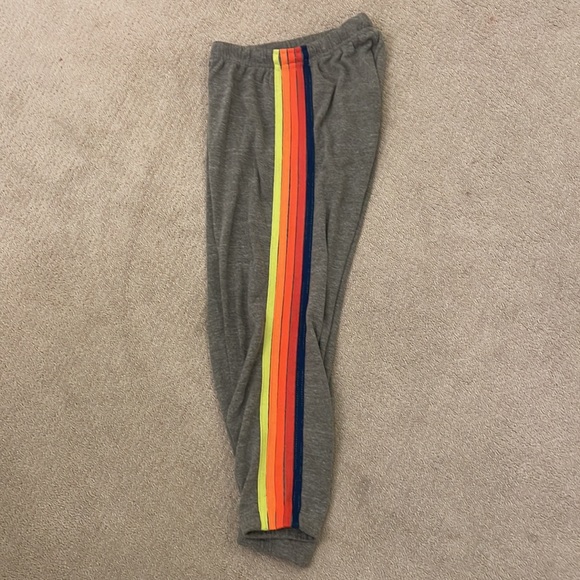 AVIATOR NATION 5 STRIPE SWEATPANTS - HEATHER GREY // NEON RAINBOW BLUE - Picture 2 of 5